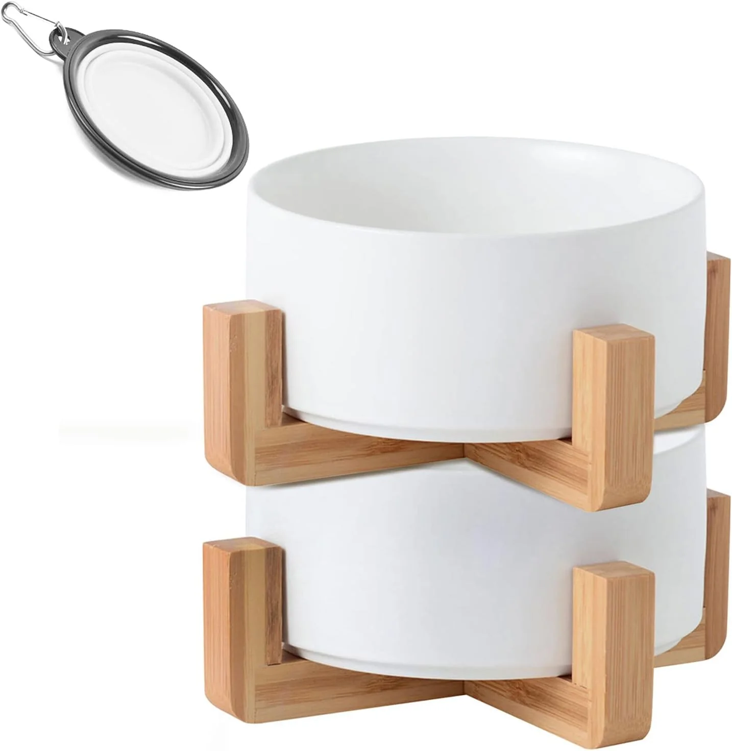 Stylish Petygooing White Ceramic Cat Dog Bowl Set with Stand Small Dog Bowls Pet Food and Water Dish Anti Slip Set of 2 Cat Bowls Pet Food Bowl- Pet Dish Small Size Pet 13.5OZ 5.1 in Proven