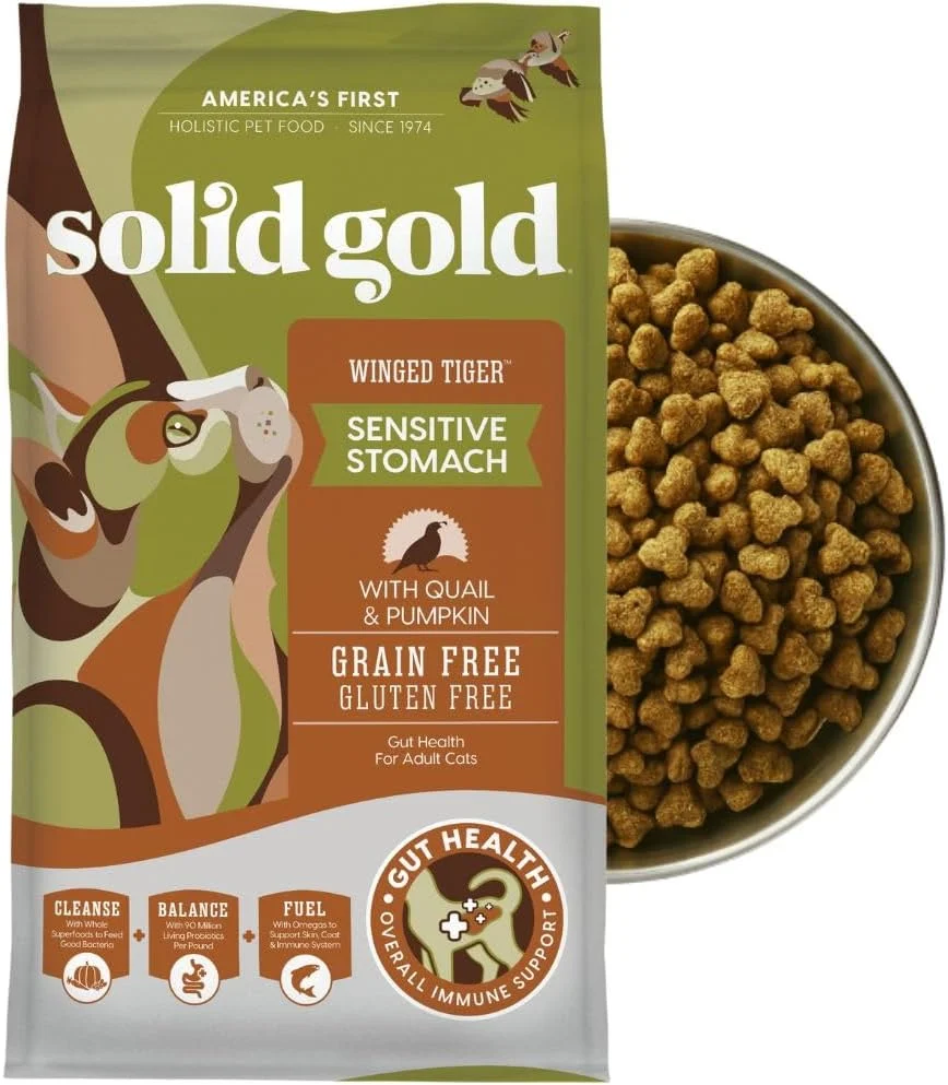 Safe Solid Gold Sensitive Stomach Dry Cat Food - Grain Gluten Sensitive Stomach Cat Food for Indoor Adult Senior Cats - Dry Kibble for Cats w Quail Pumpkin Probiotics for Gut Health - 3lb Outstanding