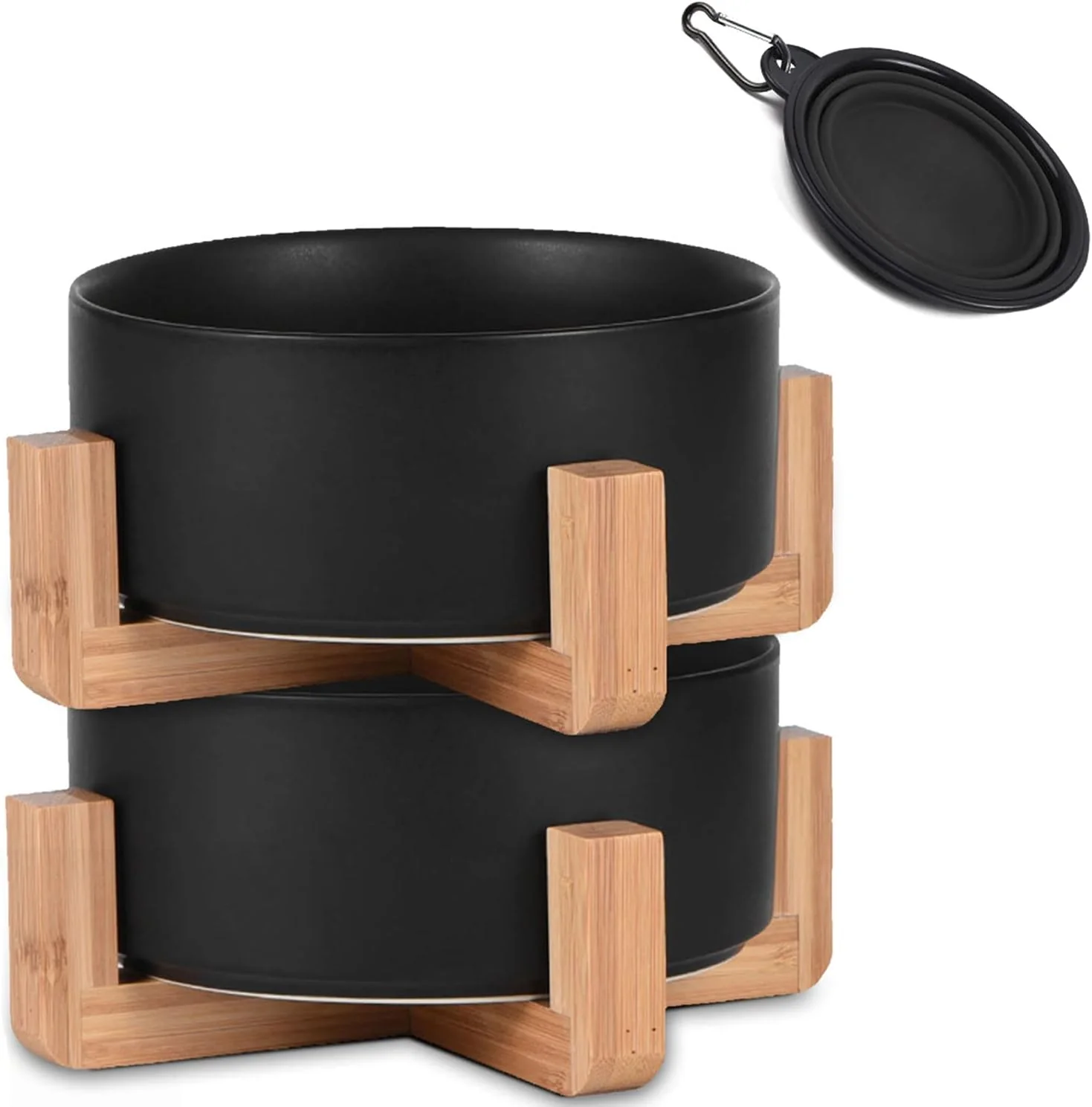 High-Grade Petygooing Ceramic Black Cat Dog Bowl Set with Stand Pet Food and Water Dish Medium Pet Bowls Anti-Slip Set of 2 Cat Bowls-Pet Food Dishes- Small Medium Size Dog 28 OZ 3.6 Cups Reusable