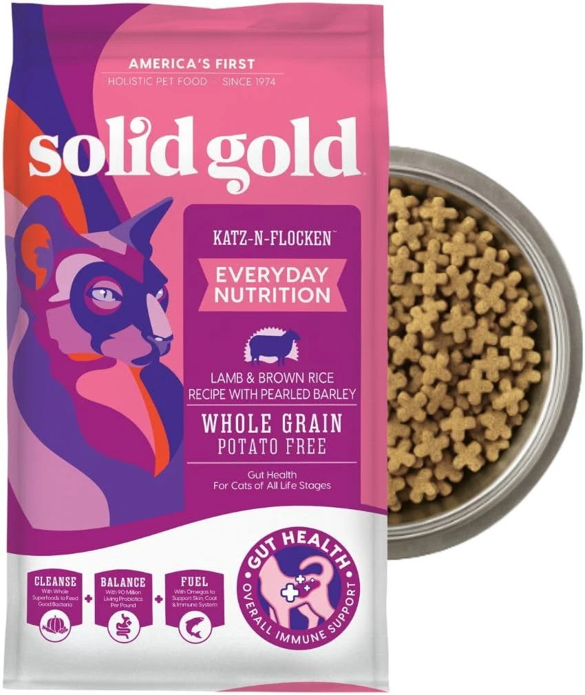 Selected Solid Gold Dry Cat Food for Indoor Cats of All Ages - W Lamb Brown Rice Barley Probiotics Fiber for Gut Health- Holistic Healthy Cat Kibble for Kittens Adults - Dry Kibble for Cats - 12 LB Modern