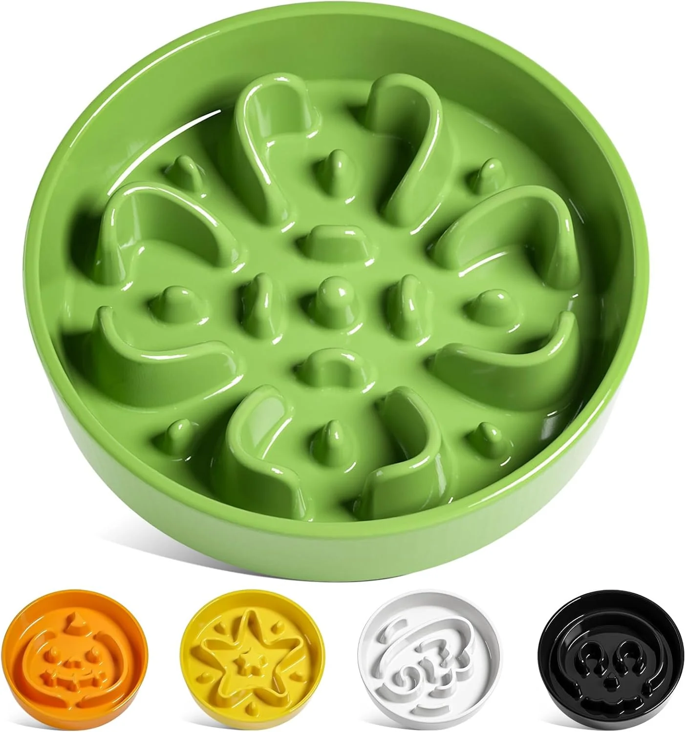 High-Performance LE TAUCI Slow Feeder Dog Bowls Ceramic 1.5 Cups Dog Food Bowl Puppy Slow Feeder Dish for Fast Eaters Clover Green Excellent