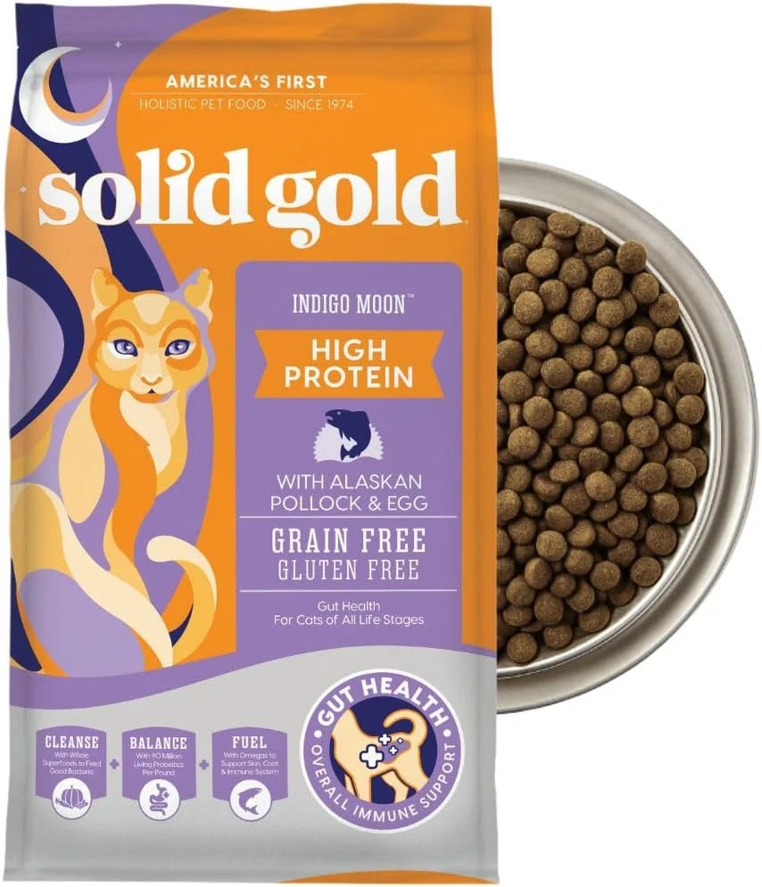 Detailed Solid Gold High Protein Dry Cat Food - Grain Gluten Alaskan Pollock Cat Dry Food w Probiotics for Gut Health Digestion - High Fiber Omega 3 - Low Carb Superfood Kibble - All Ages-12LB Next-Generation