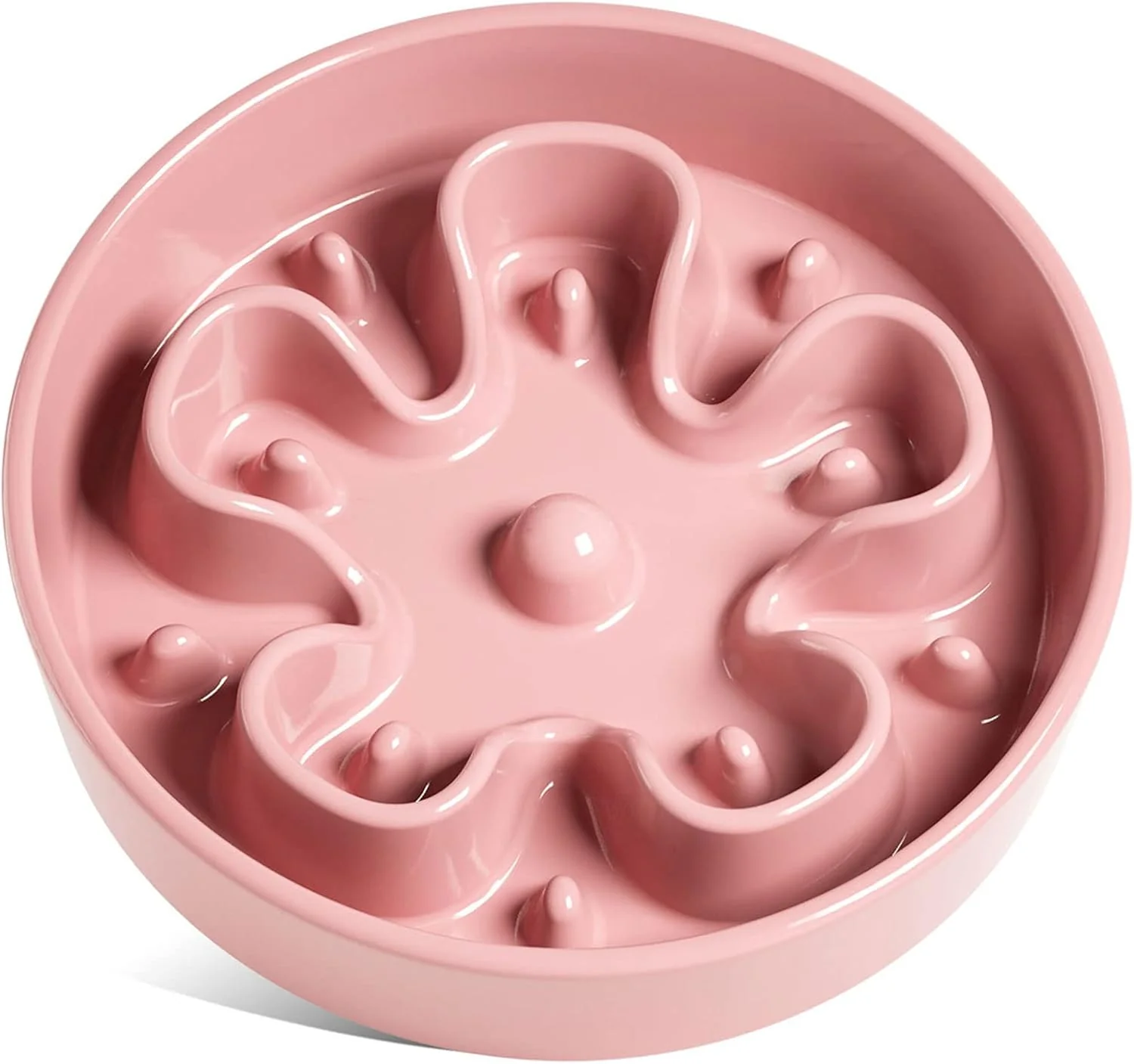 Sustainable LE TAUCI Slow Feeder Dog Bowls Ceramic 3 Cups Slow Feeding Dog Bowl Medium Large Breed Pet Bowl for Fast Eaters Puzzle Pet Dishes Pink Bloom Artisan