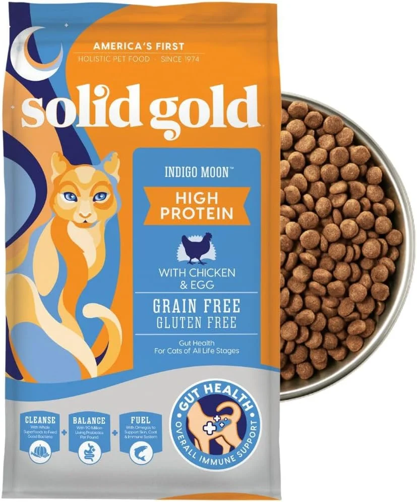 Certified Solid Gold High Protein Dry Cat Food - Grain Gluten Chicken Cat Dry Food w Probiotics for Gut Health Digestion - High Fiber Omega 3 - Low Carb Superfood Kibble for Cats All Ages -12LB Verified