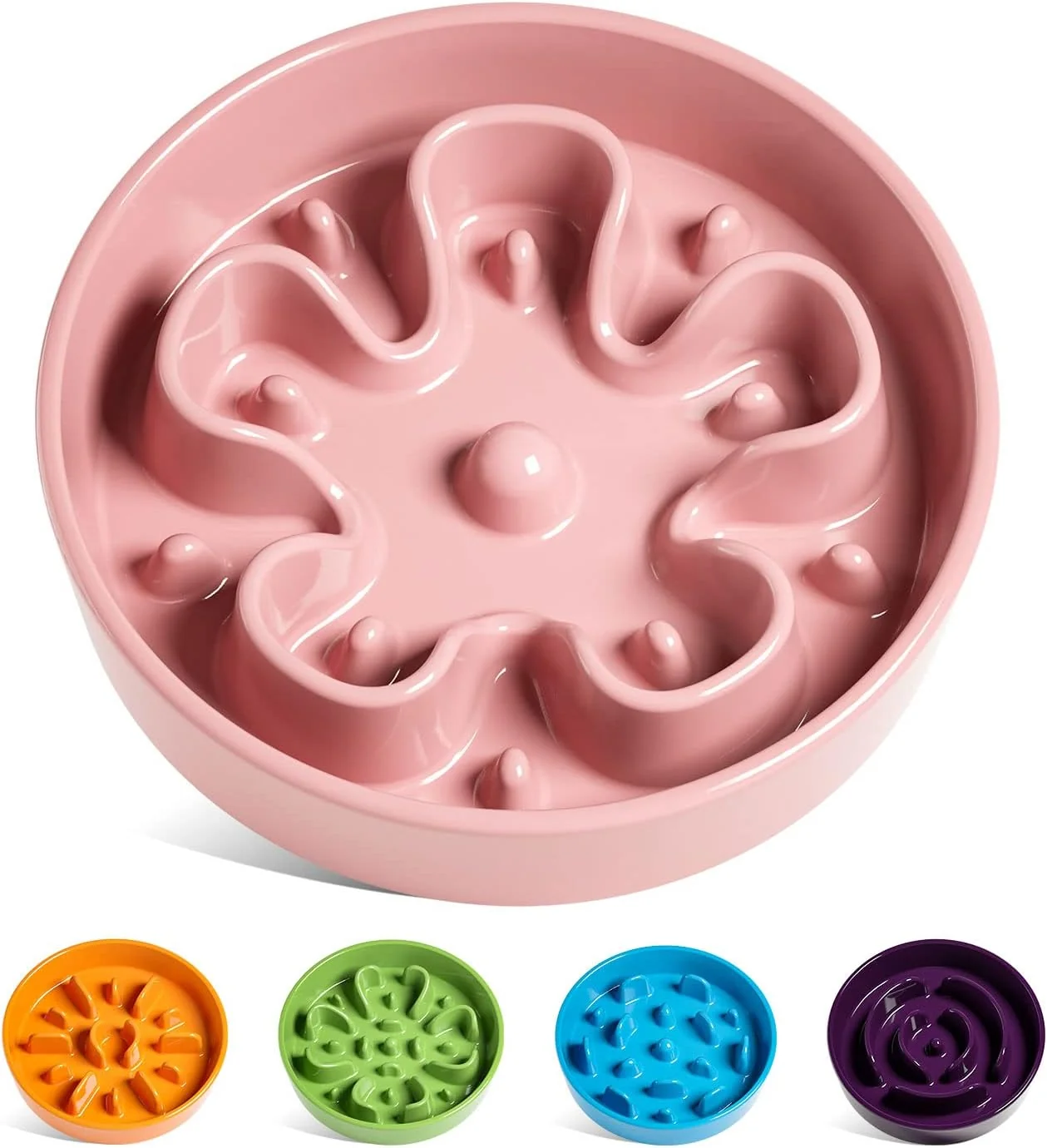 Smart LE TAUCI Slow Feeder Dog Bowls Ceramic 1.5 Cups Dog Food Bowl Puppy Slow Feeder Dish for Fast Eaters Pink Bloom Secure