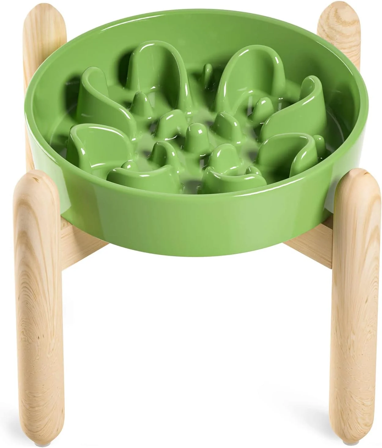 Genuine LE TAUCI Ceramic Slow Feeder Dog Bowls d for Small and Medium Breed Dog Bowls with Wooden Stand 1.5 Cups Pet Dishes to Slow Down Eating Anti-Gulping Pet Feeding Dishes Clover Green Premium Material