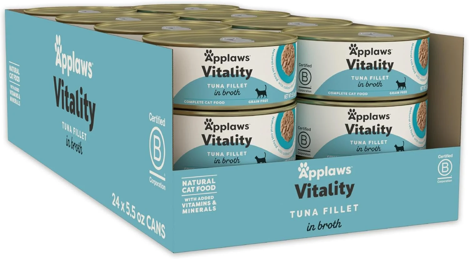 Top-Quality Applaws Vitality Wet Cat Food in Broth Natural Canned Cat Food Wet Food for Cats with Added Vitamins and Minerals Grain Carrageenan Tuna Fillet in Broth 24 Count 5.5oz Cans Comfortable