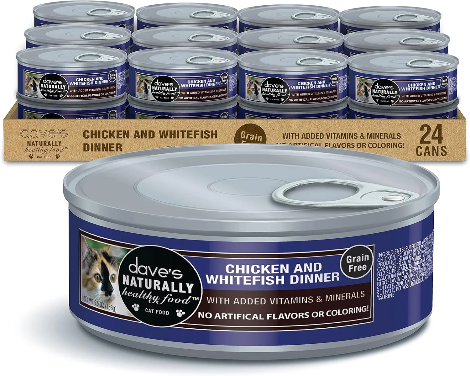 Trusted Dave's Pet Food Grain Wet Cat Food Chicken Whitefish Made in Canada Naturally Healthy Canned Cat Food 5.5 oz Cans 24 Pack Official