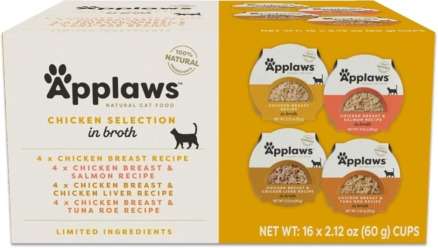 Comfortable Applaws Natural Wet Cat Food Limited Ingredient Grain- Protein with No Artificial Additives Variety Chicken Selection in Broth 16 x 2.12 oz Easy-Open Cups Traditional