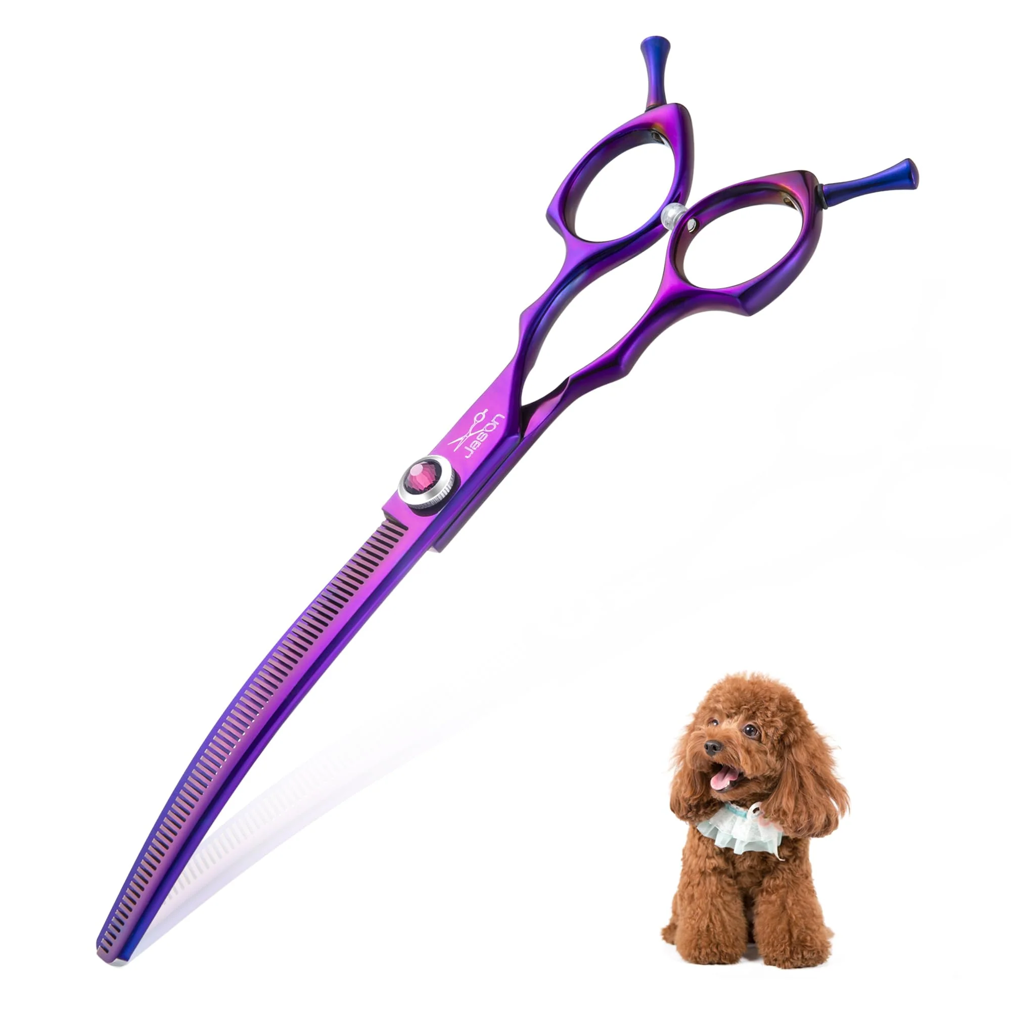 Sustainable JASON 7.5-inch Dog Grooming Scissors – Curved Thinning 440C Stainless Diamond Screw Purple Superior