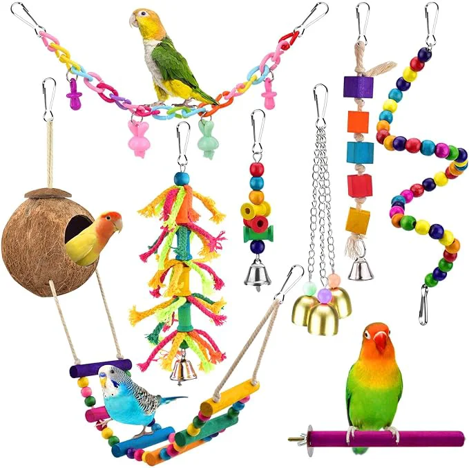 Functional KATUMO Bird Toys Parrot Swing Parakeet Ladder Conure Wood Perch Bird Chew Toys Carefully Designed
