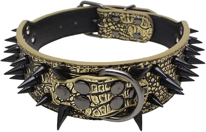 Secure Serijoars Spiked Studded Dog Collar PU Leather Dog Collar Adjustable Pet Unique