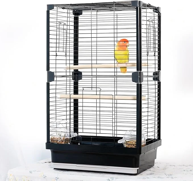Enhanced 25 inch Bird Cage Portable Travel Parrot Cage Double-Layer Parakeet Cage Durable
