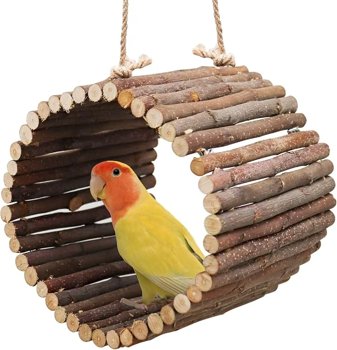 Optimized Natural Apple Wood Parrot Hammock Tree Caves Verified