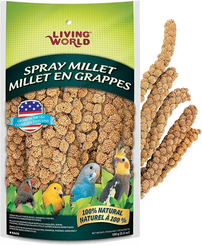 Lightweight Living World - Millet Spray for Birds 3.5 Oz – Premium Treat for Budgies Environmentally Friendly