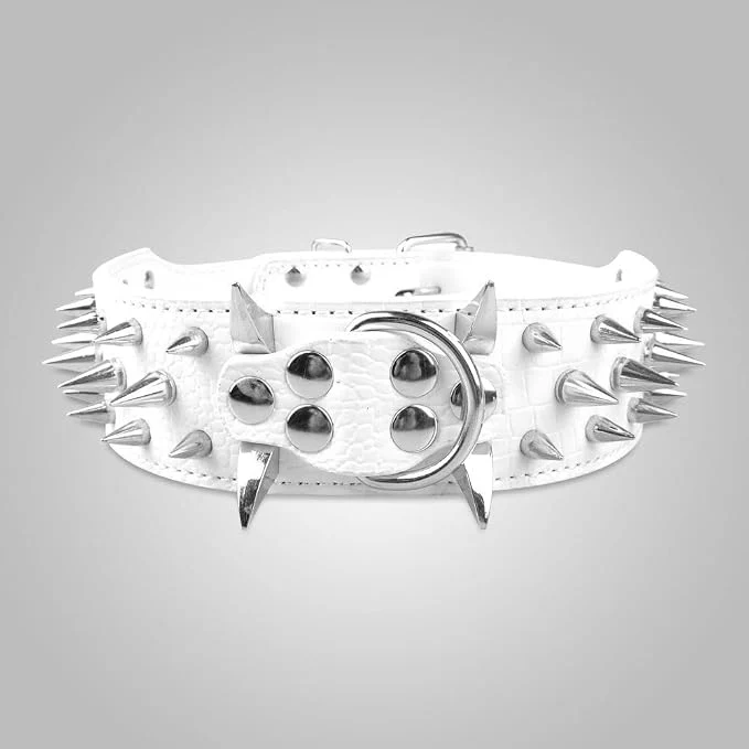 Solid Serijoars Spiked Studded Dog Collar PU Leather Dog Collar Adjustable Pet Traditional