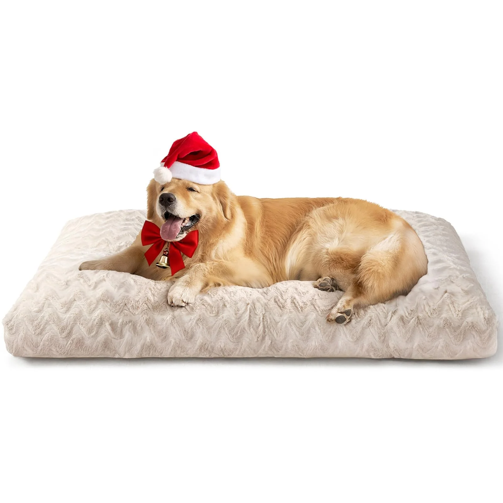 Durable EHEYCIGA Washable Dog Crate Bed for XL Dogs — Reversible Plush Faux Fur Linen 41x27x4 Beige Stylish