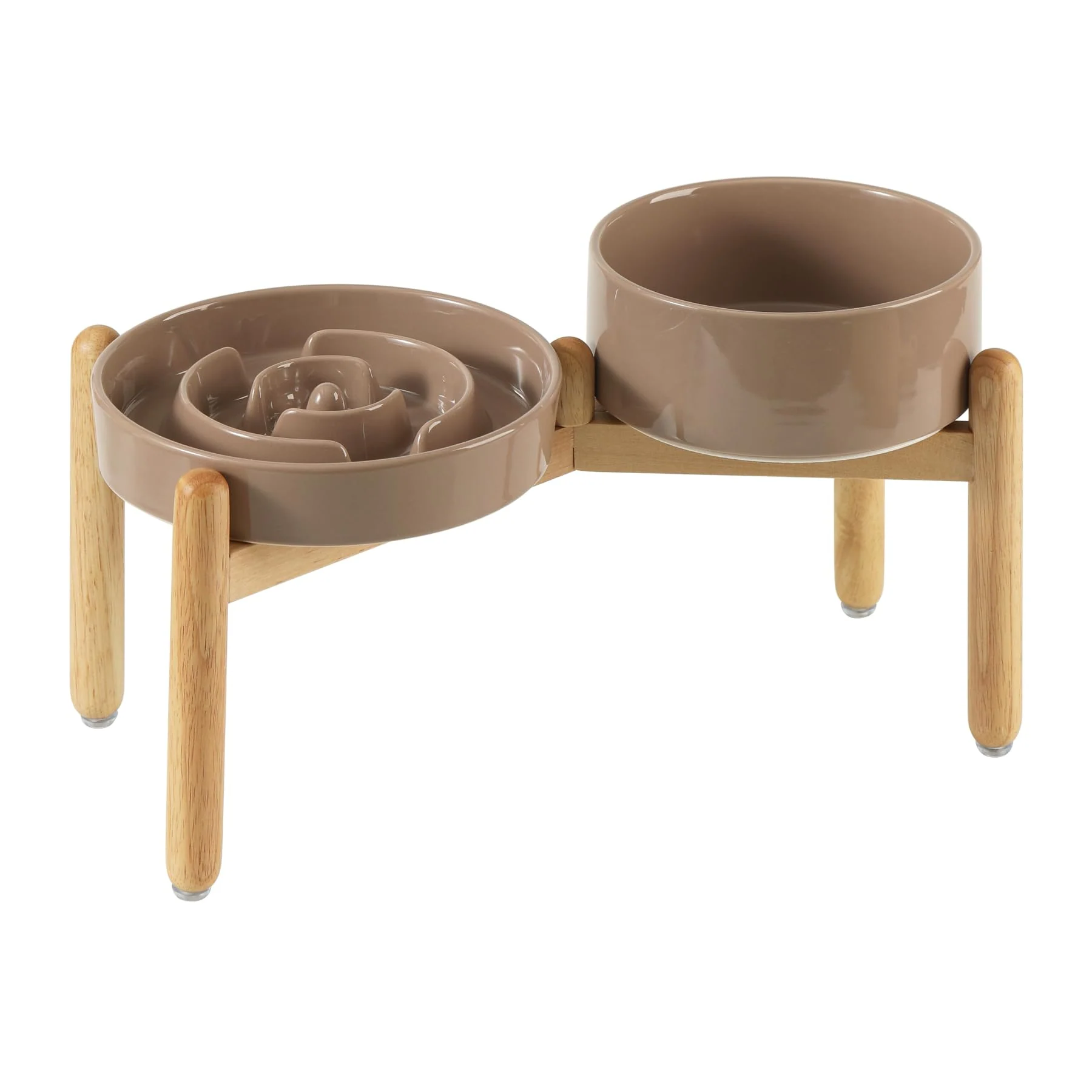 Elegant Havniva Ceramic Raised Slow Feeder Dog Bowl Set with Wooden Stand – d 6.1in Bowl 7.3in Puzzle Dish 2-Pack Quality