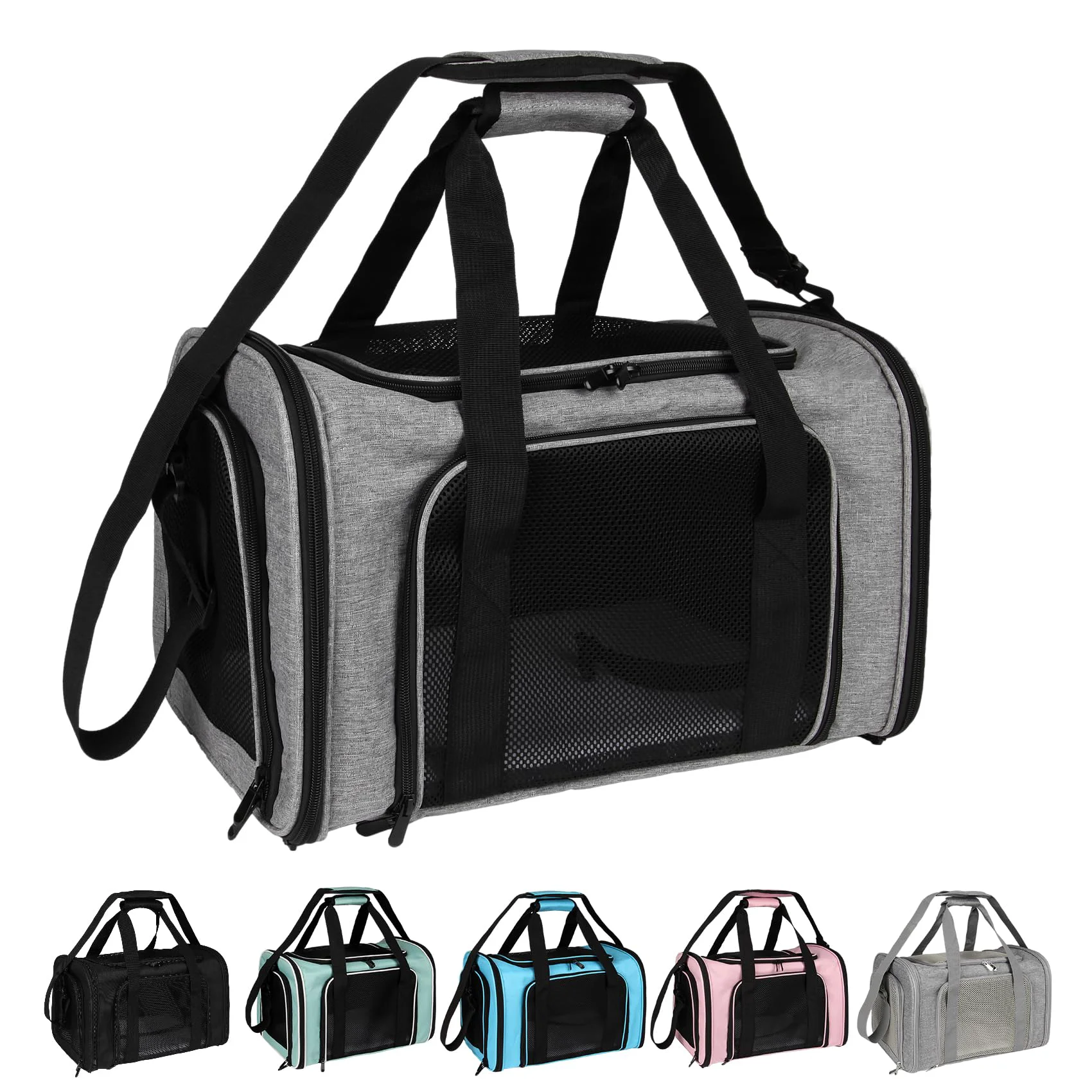 Safe Top tasta Dog Cat Carrier – Large Soft-Sided Travel Carrier for Pets up to 25 Lbs Grey Black User-Friendly