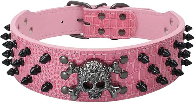 Unique Serijoars Spiked Studded Dog Collar PU Leather Dog Collar Adjustable Pet High-Grade