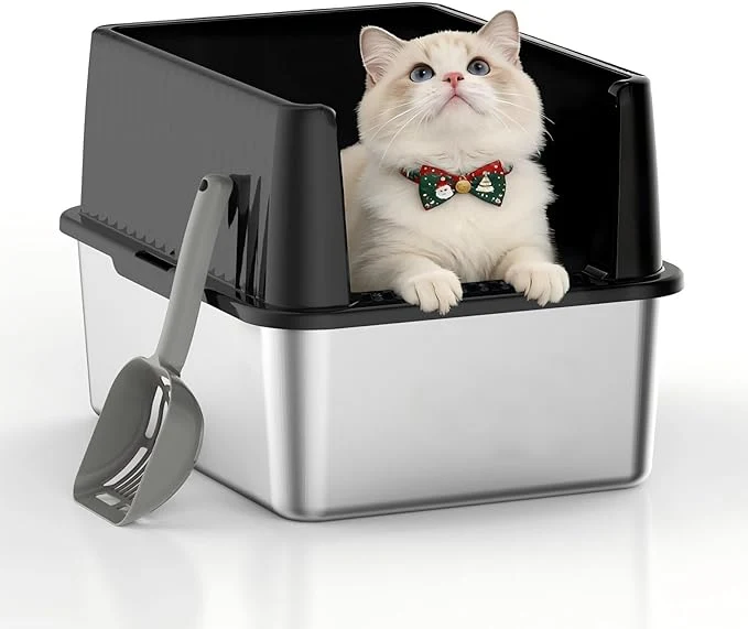 Advanced 11.8 High Sided Cat Litter Box Open-Top Low Entry for Kittens Small Cats Stainless Steel Litter Pan Easy to Clean Anti-Leak Compact Space-Saving Size 17.3 L x 13.4 W × 11.8 H About ThisOverview Reusable
