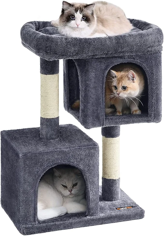Sophisticated Feandrea Cat Tree 29.1-Inch Cat Tower Plush Condo for Medium Cats up to 11 lb Large Perch 2 Caves Scratching Post Smoky Gray UPCT612G01About ThisOverview Unique