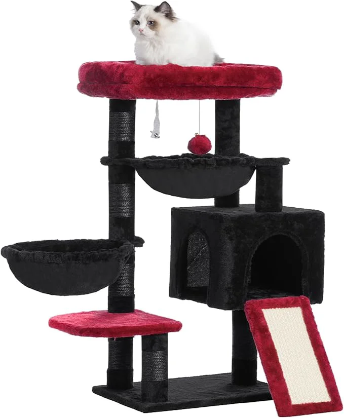 Solid Hey-brother Gothic Cat Tree Cat Tower for Indoor Cats Cat House with Large Padded Bed Cozy Condo Hammocks Sisal Scratching Posts Big Scratcher Black and Red MPJ006SBRAbout ThisOverview Elite