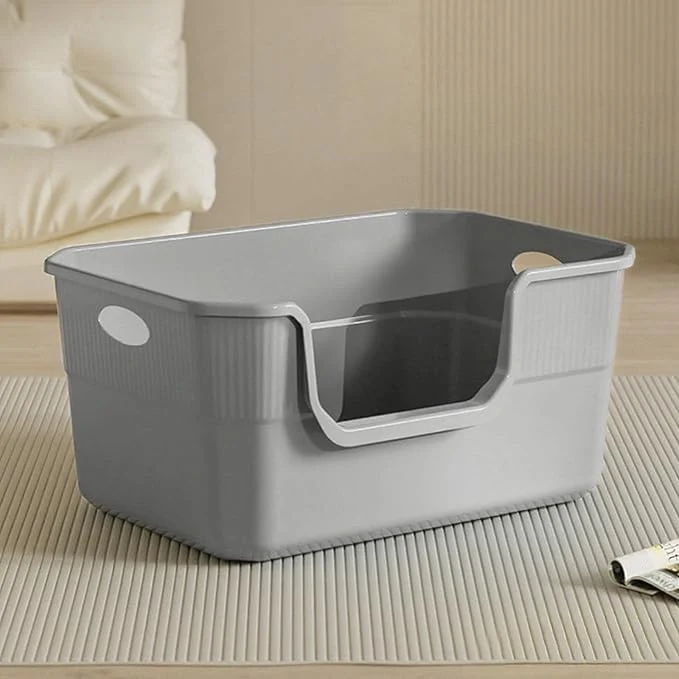 Luxury Large Cat Litter Box with High Sides Low Entry Cat Litter Pan Tray Kitty Litter Box for Indoor Big Senior Cats Anti-Splashing Waterproof Cat Toilet Tool- Assembly Easy to Clean Grey About ThisOverview Innovative