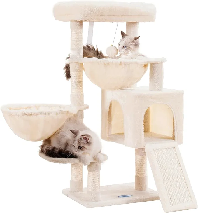 Effective Hey-brother Cat Tree Cat Tower for Indoor Cats Cat House with Large Padded Bed Cozy Condo Hammocks Sisal Scratching Posts Big Scratcher Beige MPJ006SMAbout ThisOverview Casual