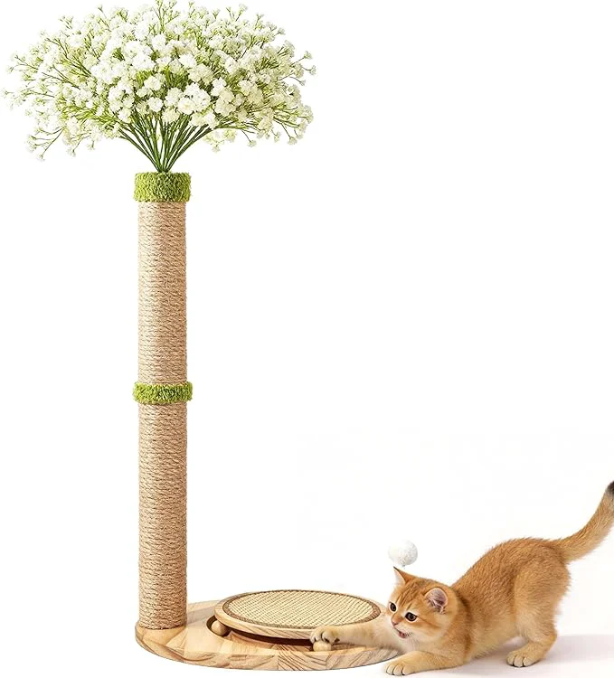 Casual Cute Babys Breath Flower Cat Scratching Post 39 Tall Cat Scratcher Interactive Cat Toys with Ball Track Spring Ball Cat Scratch Post with Pad for Indoor Cats Adults and KittensAbout ThisOverview Unique
