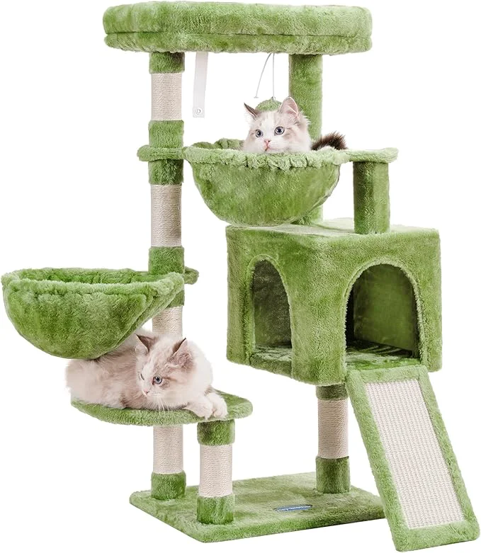 Fashionable Hey-brother Cat Tree Cat Tower for Indoor Cats Cat House with Large Padded Bed Cozy Condo Hammocks Sisal Scratching Posts Big Scratcher Green MPJ006SGRAbout ThisOverview Long-Lasting