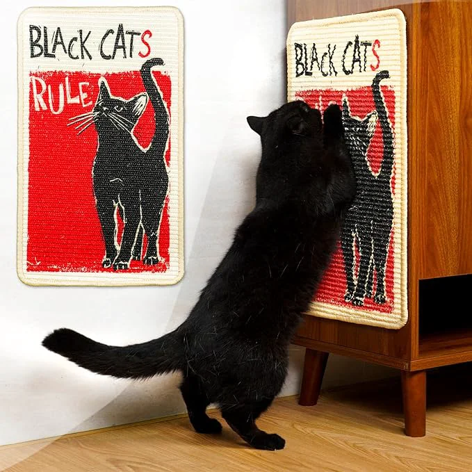 Eco-Friendly SOLDAY Sisal Cat Scratcher Mat for Floor Wall Carpet Couch Furniture 22x13 inch Anti Scratch Furniture Protector Cat Scratching Posts Board with Velcro Tape Black Cat Rules About ThisOverview Trendy