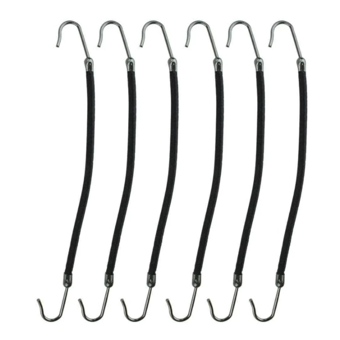 Powerful Bungee Professional Quality Elastics With Hooks - 6pc 5 Black Next-Generation