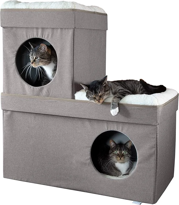 Breathable Kitty City Large Stackable Cat Condo Cube House Modular Indoor Cat Furniture with Plush Washable Beds Collapsible Cat Cave Lounging Ottoman TanAbout ThisOverview Unique