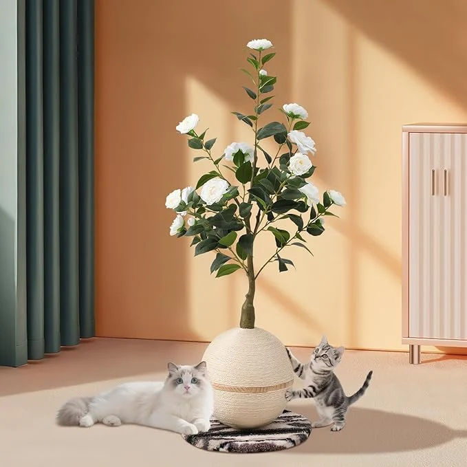 Premium Cat Scratching Post Artificial Camellia Tree Cat Scratch Ball with Sisal Rope Cute Flower Scratching Posts for Indoor Cats Adults and Kitten Modern Cat Scratcher for Home DecorAbout ThisOverview Durable