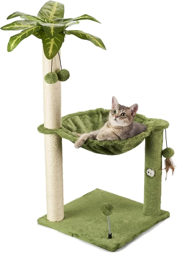 Proven MECOOL Cat Tree for Indoor Cats 35 Tall Cat Scratching Post with Large Cat Hammcok and Hanging Ball Toys Plant GreenAbout ThisOverview Secure
