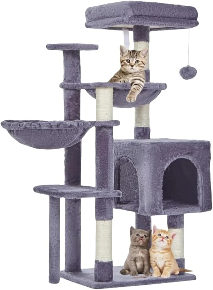 Outstanding Taoqimiao Cat Tree 39.4-Inch Cat Tower for Kittens Cat Tree Tower with 5 Scratching Posts Plush Cat Condo with Plush Perch 2 Hammock Pompoms Smoky Gray MS019GAbout ThisOverview Premium