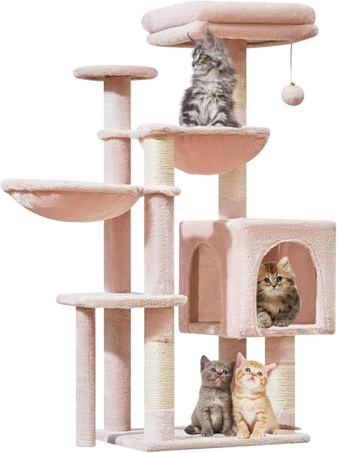 Certified Taoqimiao Cat Tree 39.4-Inch Cat Tower for Indoor Cats Suitable for Kittens Plush Cat Condo with 5 Scratching Posts Plush Perch 2 Hammock Pompoms MS019P Jelly PinkAbout ThisOverview Premium Material