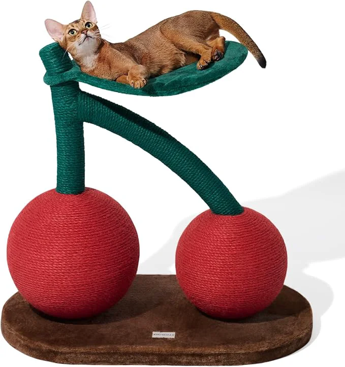 Eco-Friendly VETRESKA Cat Scratching Post Large Cherry Cat Scratcher with Hammock Tall Cat Scratch Interactive Toy with Natural Jute Rope for Indoor Cats KittensAbout ThisOverview Soft