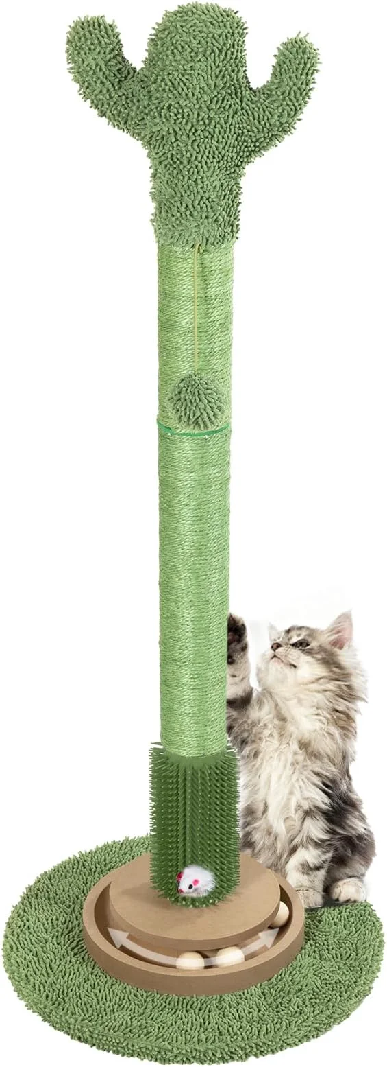 Optimized Heavy Duty Cactus Cat Scratching Post 41.5 Inch Tall for Indoor Cats Natural Sisal Scratcher with Interactive Ball Toy Cat Grooming Brush Protector for Kittens Large CatsAbout ThisOverview Smart