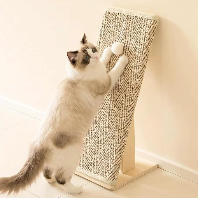 Next-Generation PETKARAY Inclined Cat Scratcher Sisal Scratching Ramp for Indoor Cats 24.8'' Cat Scratch Post for Couch Replaceable Sisal Scratch Pad with Toy Ball ChevronAbout ThisOverview Elegant