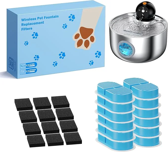 Original Cat Fountain Filter Wireless Pet Water Fountain Filters - 24 Filters for Cordless Cat Drinking Fountain - 12 Pack Carbon Filters 12 Pack Sponges Filters 6-Month Supply About ThisOverview Quality