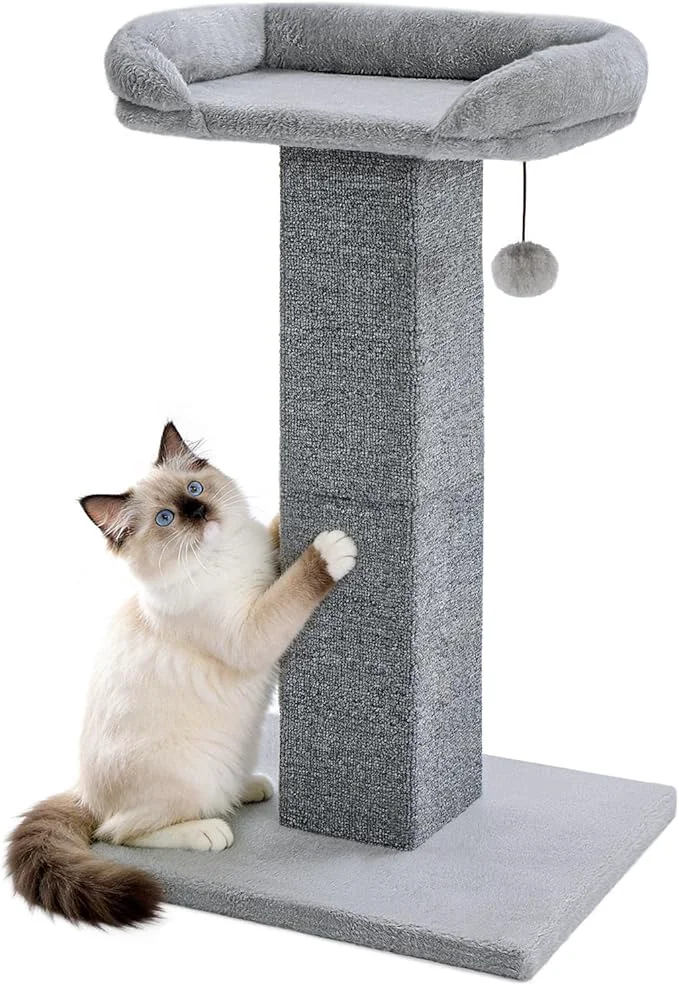 Classic Made4Pets Cat Scratching Post with Bed 32'' Modern Cat Scratcher with Top Plush Cat Bed Tall Cat Scratch Post for Indoor Cats Heavy-Duty Carpet Scratching Post with Hanging Ball Toy GreyAbout ThisOverview Luxury