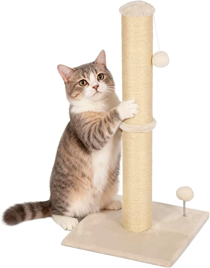 Exclusive FDW 33 Inch Cat Scratching Post Cat Scratcher Natural Sisal Rope Scratch Post Trees with Hanging Ball for Indoor Cats and Adults BeigeAbout ThisOverview High-Quality