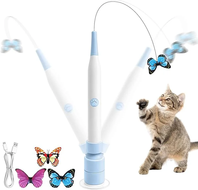 Soft Rechargeable Automatic Cat Toy with Suction Cup Interactive Cat Toys for Indoor Cats Butterfly Teaser Wand for Bored Kittens Self Play Exercise Toy with Flexible Wire Blue About This Quality