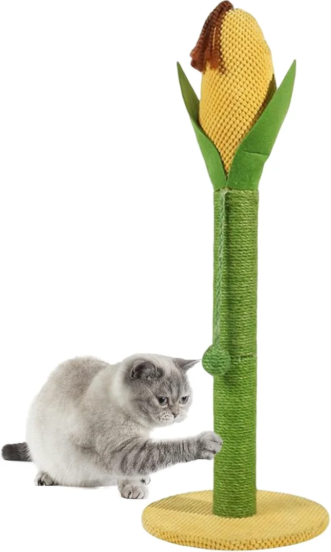 Dependable Cat Scratching Post 32 Tall Corn Scratcher for Indoor Cats Vertical Kitten Scratch Pole with Interactive Toys Durable Stable Sisal Claw Scratch CorduroyAbout ThisOverview High-Quality