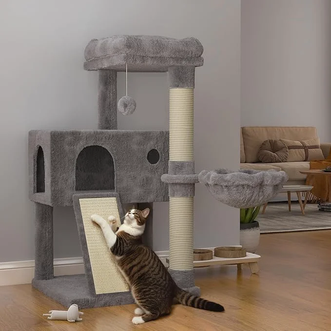 Responsible SHA CERLIN Cat Tree 36 Inches Cat Tower with Hammock Sisal Scratching Post for Indoor Kittens Small Room GreyAbout ThisOverview Convenient