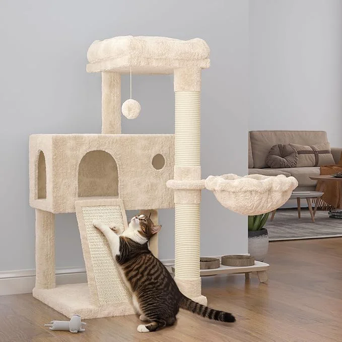 Effective SHA CERLIN Cat Tree 36 Inches Cat Tower with Hammock Sisal Scratching Post for Indoor Kittens Small Room BeigeAbout ThisOverview Prestigious