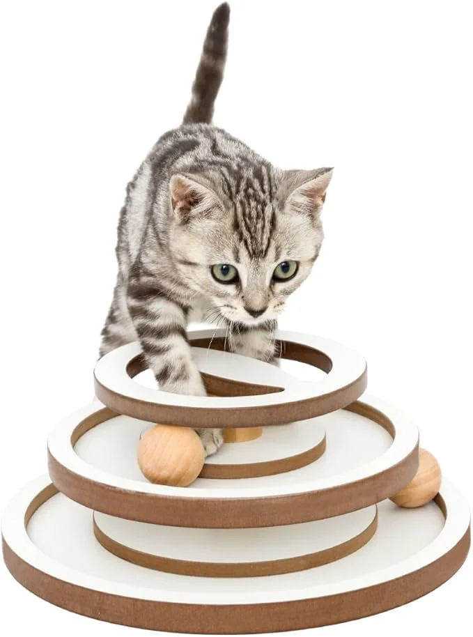 Advanced Lulu's world Premium Wooden Cat Ball Track Toy – Modern White Wood Design – 11-Inch Extra Large Base – Fully Assembled Interactive Puzzle Tower with 2 Balls for Indoor CatsAbout This Sustainable