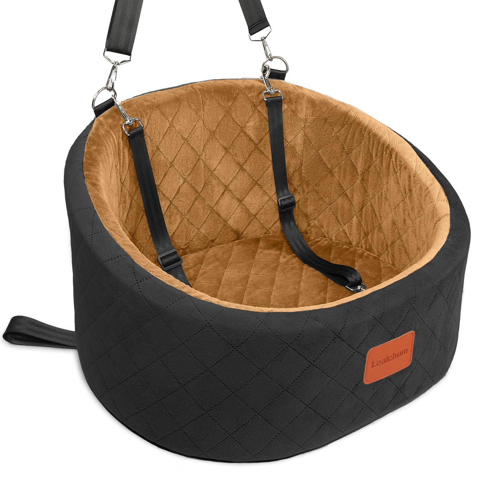 Original Lealchum Dog Car Seat for Small Dogs Up to 30 Lbs — Ultra-Soft Fabric Memory Foam 2 Leashes Washable Cover Anti-Slip Base Specialty